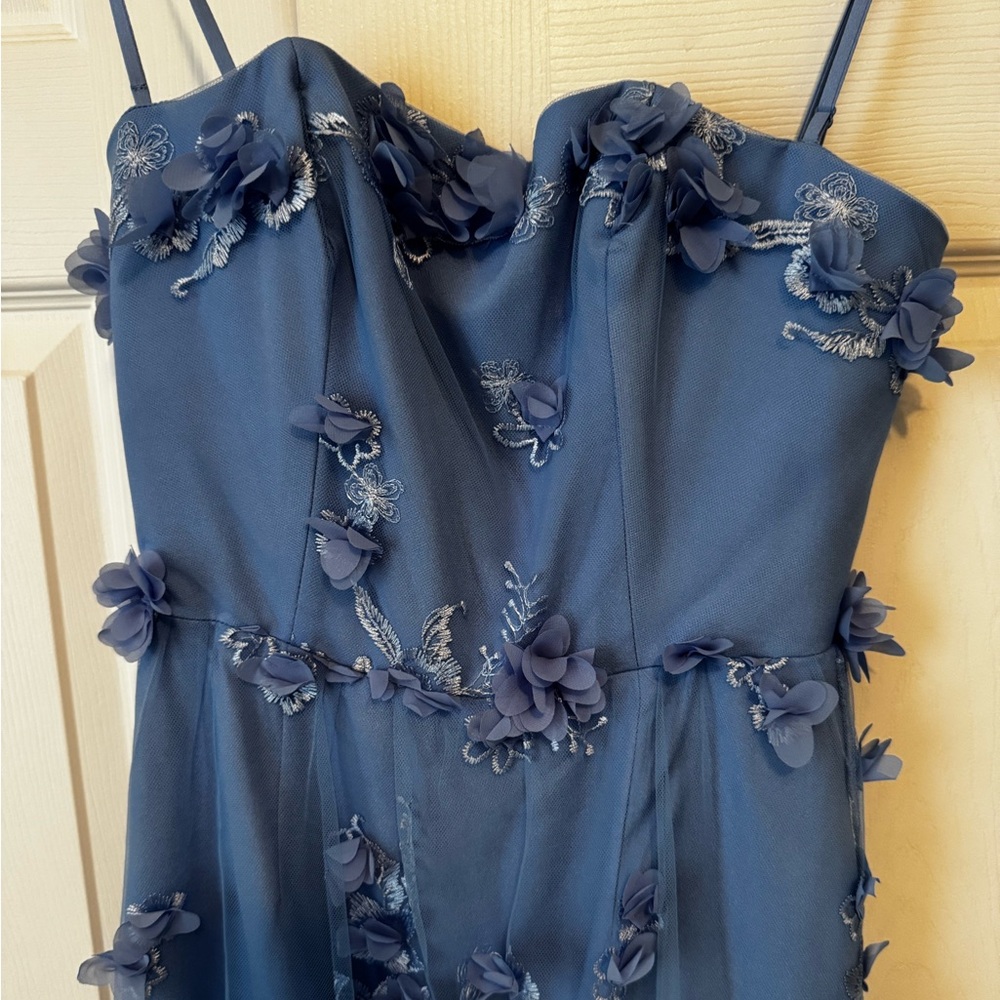 Anthropologie Strapless Blue Floral Dress - Picture 3 of 5